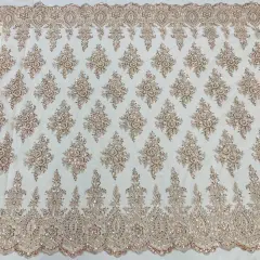 1 Yard Champagne Beaded Lace Fabric on 100% Polyester Net Mesh, Embroidered Lace Fabric, 50" Width