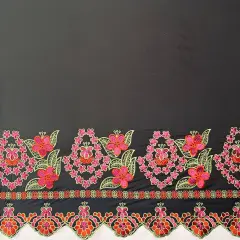 1 Yard Floral Embroidered Border Polyester Fabric 56 Inch Width Black