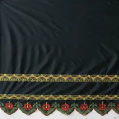 1 Yard Single Anthurium Embroidered Border Polyester Fabric, 56 Inches Width Red