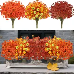 12 Bundles Artificial Fall Flowers (Brown, Red, Yellow)