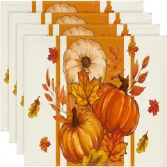 Pumpkin Leaves Fall Placemats Set of 4 for Table Runner, 12 x 18 inch