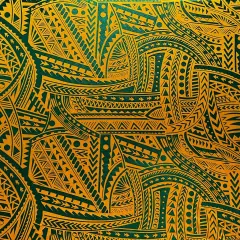1 Yard Traditional Polynesian Tattoo Foil Fabric Shiny Polyeste 60 Inches Wide Green/Yellow