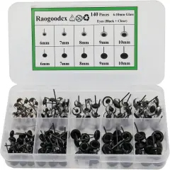 140Pcs Needle Felting Eyes - 6-10mm (Black with Clear)