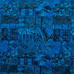 1 Yard Traditional Polynesian Tapa Print Soft Polyester Fabric 60 Inch Width Blue