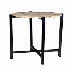 Brown Marble Side Table With Grey Metal Frame-21 Inch Height