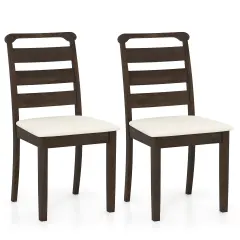 Polyester Upholstered Wooden Dining Chair Set of 2-Walnut