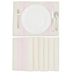 Set of 6 Placemats 16.5 x 12.6 in, Beige Pink Striped Washable Place Mats for Kitchen & Dining Table Decoration