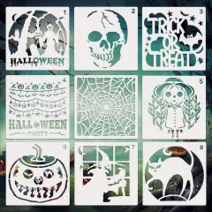 7.8 x 7.8 in Halloween Stencils 9 Pieces Template DIY(Painting)