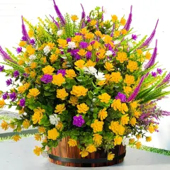 Artificial Flowers for Outdoors Fake Faux Flowers, 20 Bundle Artificial Plants Outdoor UV Resistant Fake Plants Spring Summer Decor, Realistic Faux Plants Shrubs Greenery for Porch Window Box Garden