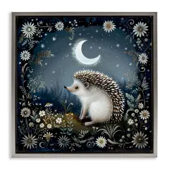 Stupell Industries Hedgehog Under Forest Moon Framed Floater Canvas Wall Art Design by The Dutch Lady