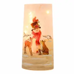 Stony Creek 10.0 Inch Snowman Friends Pre-Lit Vase Christmas Lighted Glass Accent , Christmas Decor Kitten Squirrel Bunny Deer