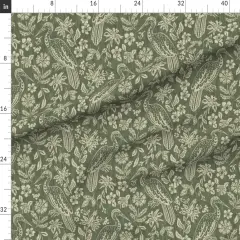 Various Fabrics by the Yard or Fat Quarter Boho Botanical Dark Sage Green Hand Drawn Traditional Earthy Bohemian Farmhouse Distressed Transitional Custom Printed Fabric by Spoonflower