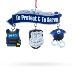 Serve Honor & Protect Police Badge and Gear Resin Christmas Ornament