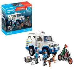 Playmobil 71597 Action Heroes Armoured Van with Fund Conveyors - Includes Three Police, Motorcycle Thief and Police Dog - Ages 4+