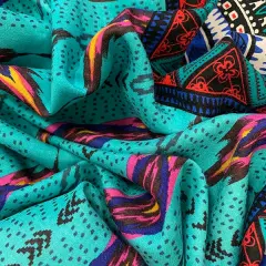 Blue and Pink Multi Stripe Print Rayon Challis Fabric By the Yard