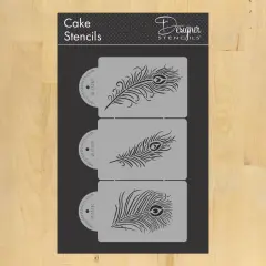 Peacock Feather Cake Stencil Set | C723 by Designer Stencils | Cake Decorating Tools | Baking Stencils for Royal Icing, Airbrush, Dusting Powder | Reusable Plastic Food Grade Stencil for Cakes | Easy to Use & Clean Cake Stencil