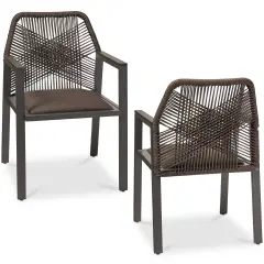 Best Choice Products Set of 2 Indoor/Outdoor Aluminum Woven Rope Dining Chairs w/ Armrests Brown/Mocha