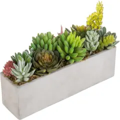 Faux Succulent Plant Arrangement in 12-Inch Gray Cement Pot
