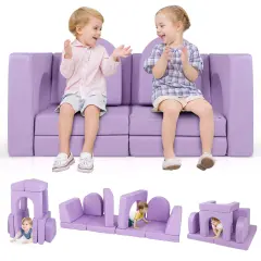 Suede 8-Piece Kids Climbing Blocks Set with Cushions, Arches and Modular Design Purple