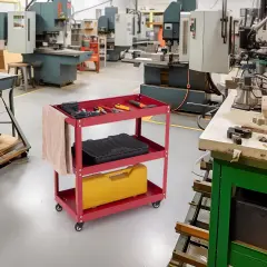 3-Tier Rolling Utility Tool Cart with 3 Large Shelves and 4 Universal Wheels Perfect for Kitchen or Garage Red