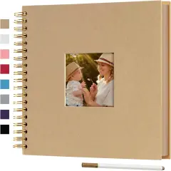 DIY Scrapbook Photo Album with Cover Photo 80 Pages Hardcover Craft Paper Photo Album for Guest Book, Anniversary, Valentines Day Gifts (Brown, 10 x 10 inch)