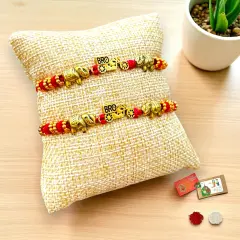 2CT Bro Designer Rakhi for Brother Bhaiya Bhabhi Traditional Handmade Rakhi Set Roli Chawal, Greeting Card Rakshabandhan Rakhi Hamper Gift for Brother