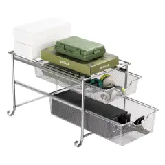 2-Tier Metal Under Sink Sliding Cabinet Basket Organizer Bathroom Storage Shelf