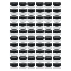 Creative Mark Sample Containers - .24 oz Size, 60-Pack Clear Plastic Sample Jars, Cosmetic Containers with Lids, Wide-Mouth Opening, Easy to Label, Black Lid - Prevent Waste