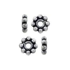 Bali Style Flat Flower Bead 6.5x2.5mm Sterling Silver (Package of 4)