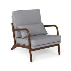 Modern Accent Chair with Rubber Wood Armrests, Removable Back, Comfortable Seating Grey