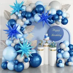 Blue Balloon Garland Arch Kit, 112 Packs Blue Mixed Balloons with Explosion Star Foil Balloons 18 12 10 5 Inch for Birthday Wedding Baby Shower Decorations Graduation Ceremony Supplies