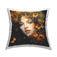 Elegant Girl & Butterflies Design by RB Throw Pillow 