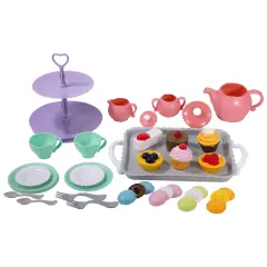 NurtureNature: Imaginative Minds - Afternoon Tea Set - 25pc, Toy Food, Pink Pot, Desserts Tray & Accessories, Pretend Play, Eco-Friendly, Kids Ages 3+
