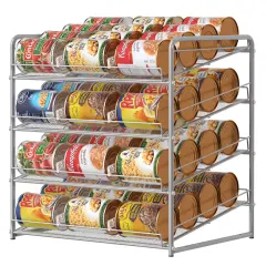 Can Rack Organizer 4-Tier Metal Can Rack Organizer Holds Up to 48 Cans, Can Dispenser for Pantry, Kitchen, Cabinets and Countertops Silver