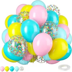 Donut Balloons, Pink Yellow Teal Balloons Pastel Pink Teal Sprinkles Confetti Balloons for Donut Theme Party Cutouts Kids Birthday Party Balloons Arch Photo Props Favor Ideas Supplies