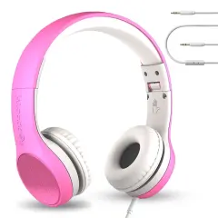 LilGadgets Connect+ Style On-Ear Kids Headphones with Microphone - SharePort Technology, SoftTouch Padding, Detachable Cable, Noise Reduction, Durable & Adjustable - Pink, Ages 3-14