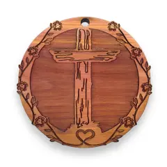 Cross and Heart - Cedar Ornament