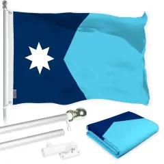 G128 Combo Pack: 6 Ft Tangle Free Aluminum Spinning Flagpole (Silver) & Minnesota New Version MN State Flag| 3x5 Ft | LiteWeave Pro Series Printed 150D Polyester | Pole with Flag Included