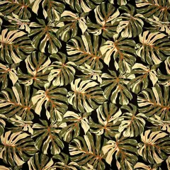 1 Yard All-over Multicolor Monstera Leaves 100% Cotton Fabric Light Barkcloth, 45" Width Black
