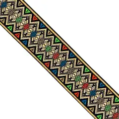Designer&rsquo;s Shop JL 131 Metallic Jacquard Trim &ndash; 2&rdquo; x 7 Yards, Native Bohemian Ribbon, Colorful Tribal Woven Braid