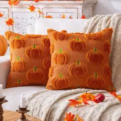 Set of 2 Fall Pumpkin Rust Throw Pillow Covers 20x20