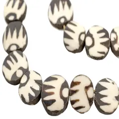 The Bead Chest Batik Bone Beads - Full Strand of Fair Trade African Beads (Circular, Peacock Design)