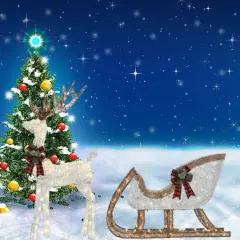 48"H Silver Deer with 38"L Sleigh Lighted Outdoor Christmas Display