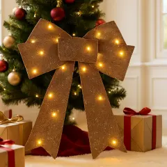 3 Sparkling Set of Pre Lit Holiday Bows Christmas Ribbon Decorations