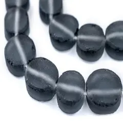 The Bead Chest Charcoal Grey Flat Circular Java Recycled Glass Beads (15mm) - Full Strand of Faceted Bottle Glass Beads | Approximately 26 Beads