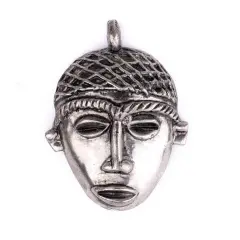 The Bead Chest African Silver Mask Pendant (75x55mm): Genuine West African Mask Design for DIY Jewelry & Necklaces