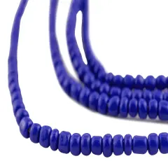 Cobalt African Glass Seed Beads - 2 Strands of Small Ghanaian 3mm - 4mm Czech...