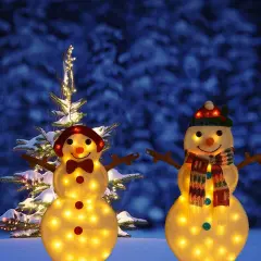 24 Inches and 28 Inches Christmas LED Snowman Pair Holiday Light Decor