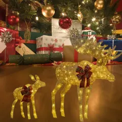 42 and 22 Inches Rustic Champagne Thread Deer Set of Two Reindeer Decor