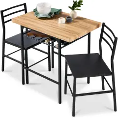 Best Choice Products 3-Piece Modern Dining Set, Square Table & Chairs Set w/ Steel Frame, Built-In Storage Rack Oak/Black